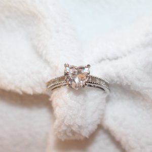 Diamonique Heart Shaped SS Ring, Size 6